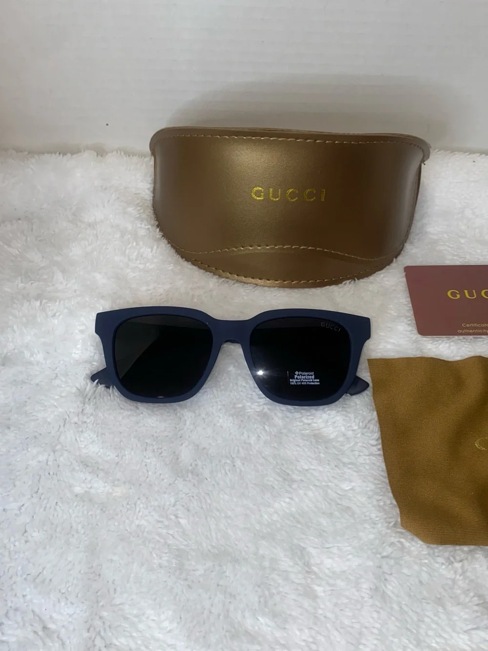 Gucci Men's Matte Navy Square Sunglasses with Brown Case